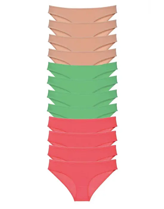 Omarı Süper Eko Likralı Kadın Slip Külot Seti - Ten, Yeşil, Fuşya