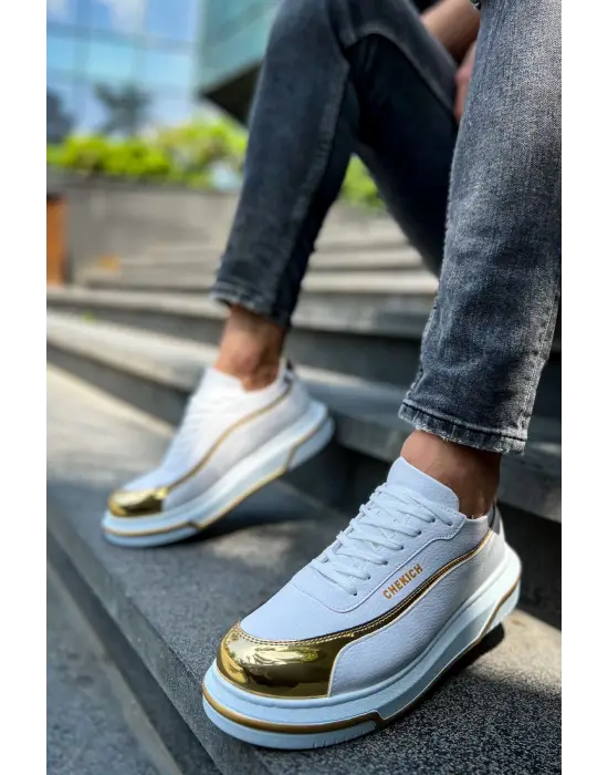 Omarı Altın Detaylı Beyaz Erkek Ayakkabısı