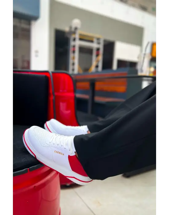 Omarı Etkileyici Beyaz-Kırmızı Erkek Ayakkabı