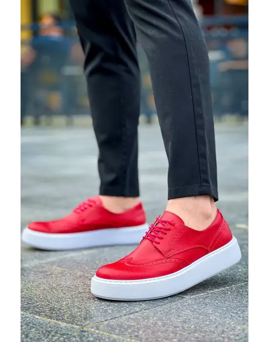 Omarı KIRMIZI Renkli Erkek Ayakkabı - Çapraz Bağcıklı Tasarım