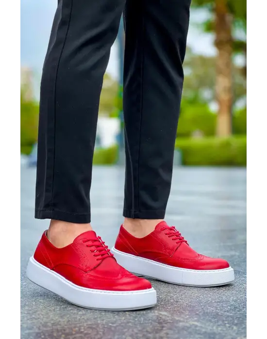 Omarı KIRMIZI Renkli Erkek Ayakkabı - Çapraz Bağcıklı Tasarım