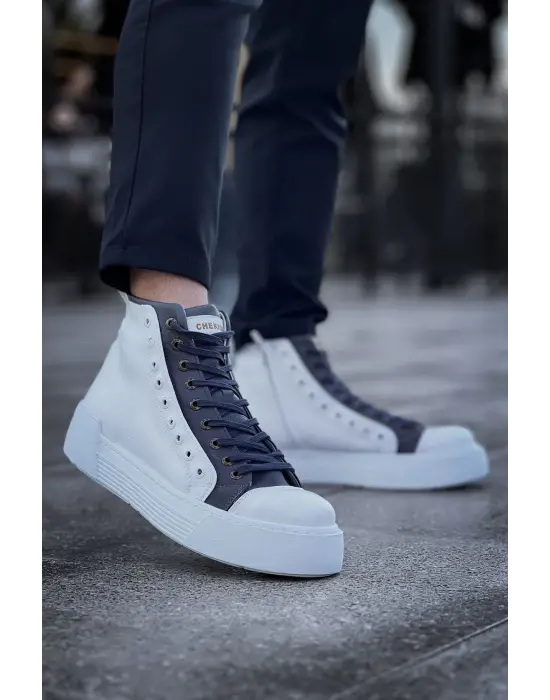 Omarı Beyaz Antrasit Erkek Bot - Şık ve Tarz GBT Blazer Boots