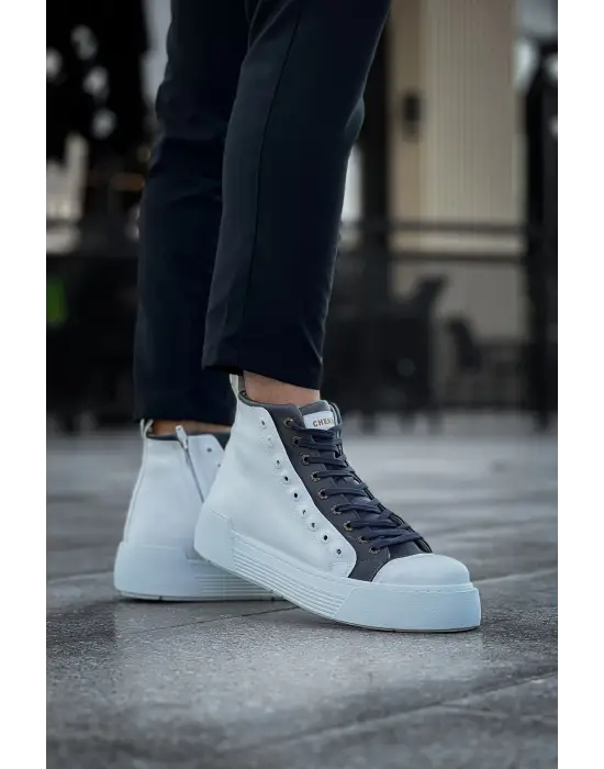 Omarı Beyaz Antrasit Erkek Bot - Şık ve Tarz GBT Blazer Boots