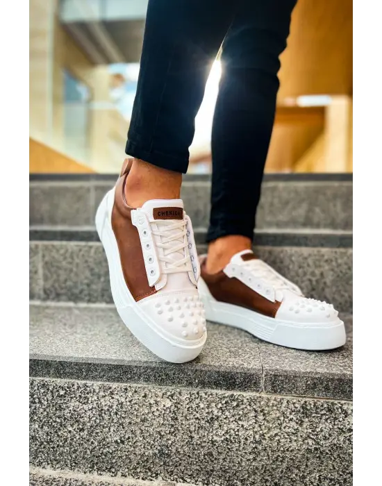 Omarı Modern ve Şık Erkek Beyaz-Taba Ayakkabı