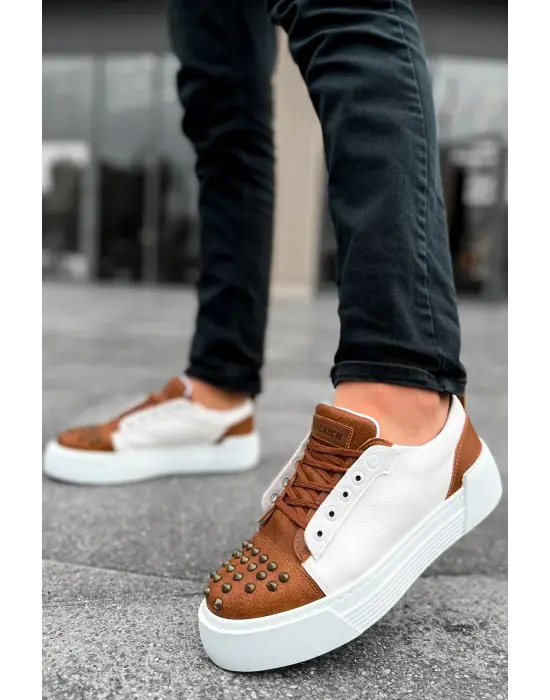 Omarı Modern ve Şık Erkek Ayakkabısı Taba/Beyaz Renk Seçeneğiyle