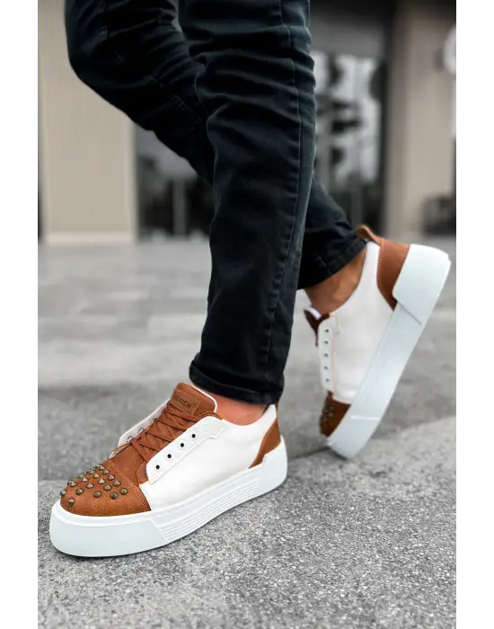 Omarı Modern ve Şık Erkek Ayakkabısı Taba/Beyaz Renk Seçeneğiyle
