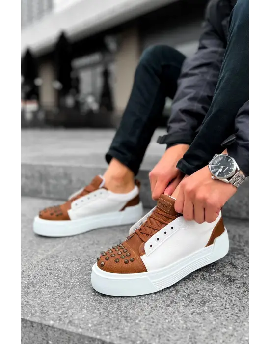 Omarı Modern ve Şık Erkek Ayakkabısı Taba/Beyaz Renk Seçeneğiyle