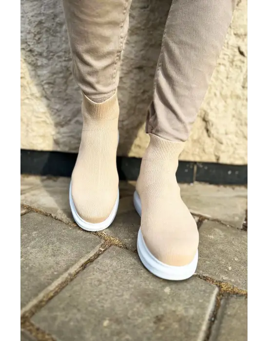 Omarı Yüksek Kaliteli Deri Erkek Krem Ayakkabı