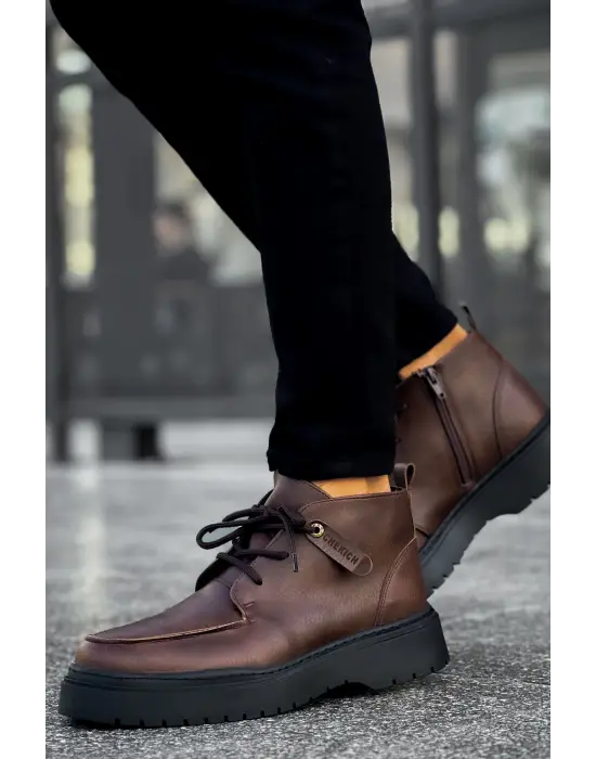 Omarı Modern Tasarımlı Kahve Renkli Erkek Bot