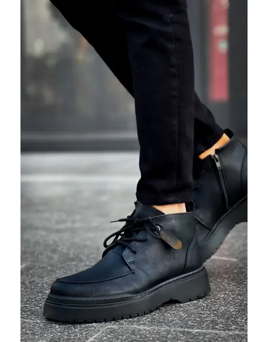 Omarı Siyah Deri Erkek Bot - Şık Tasarım