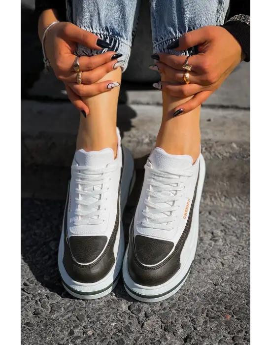 Omarı Modern ve Rahat Erkek Ayakkabı Haki/Beyaz