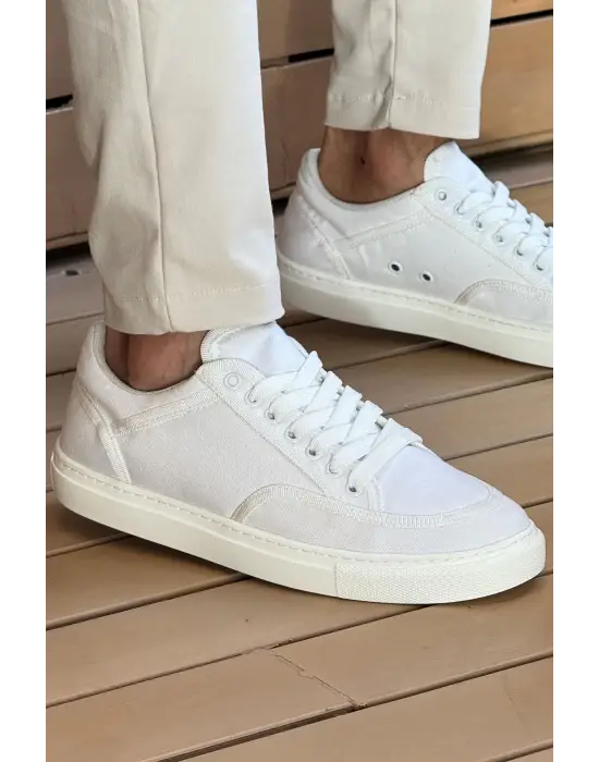 Omarı Şık Keten Erkek Beyaz Ayakkabı