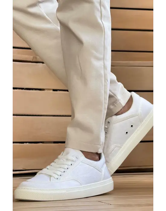 Omarı Şık Keten Erkek Beyaz Ayakkabı