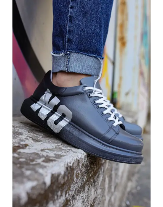 Omarı Yüksek Kaliteli Gri Erkek Ayakkabısı