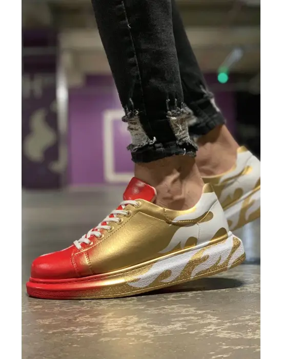 Omarı Çelik Burunlu Altın Detaylı Kırmızı Erkek Ayakkabı