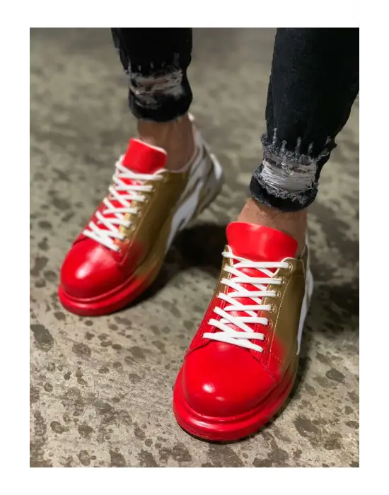 Modern Erkek Ayakkabı Kırmızı Altın