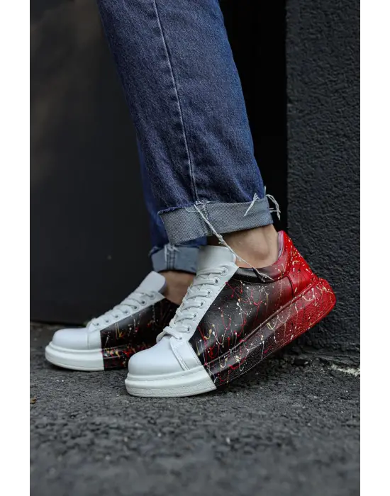 Omarı Siyah Kırmızı Püskürtme Erkek Ayakkabı