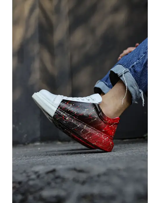 Omarı Siyah Kırmızı Püskürtme Erkek Ayakkabı