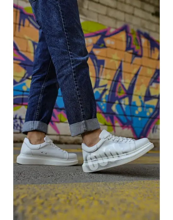 Modern Erkek Ayakkabı Beyaz/Gümüş