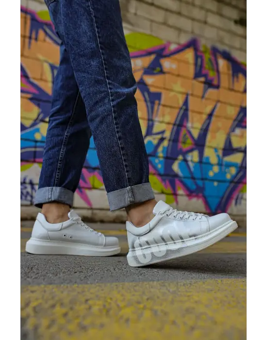 Omarı Modern ve Şık Tasarımlı Erkek Ayakkabısı - Beyaz/Gümüş