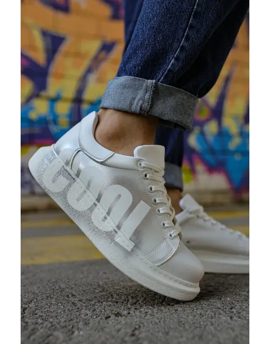 Modern Erkek Ayakkabı Beyaz/Gümüş