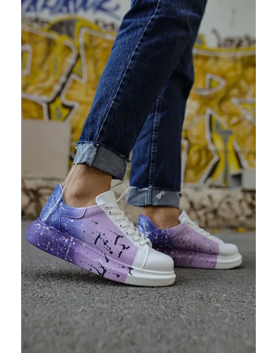 Omarı Modern Tasarım Beyaz Mor Erkek Ayakkabı