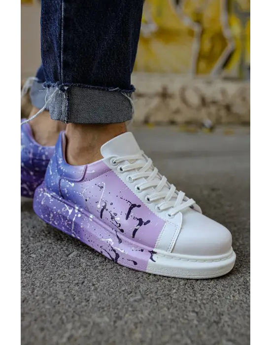 Omarı Modern Tasarım Beyaz Mor Erkek Ayakkabı