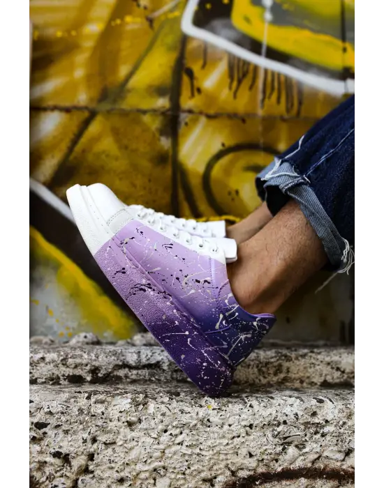 Omarı Modern Tasarım Beyaz Mor Erkek Ayakkabı