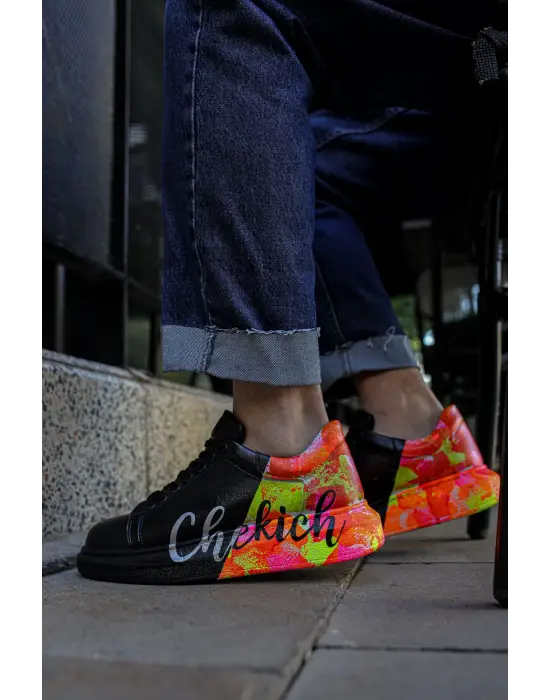 Omarı Elegan Desenli Erkek Ayakkabı SIYAH / SARI