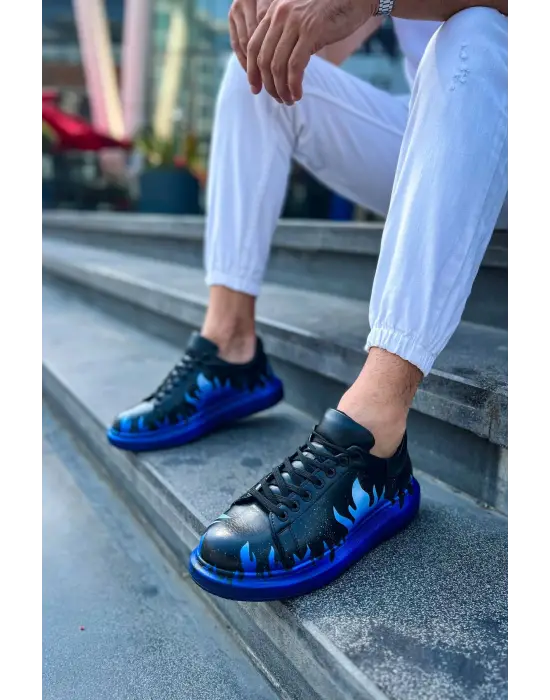 Omarı Mavi Alev Desenli Erkek Ayakkabı