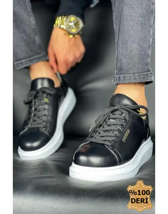 Omarı Deri Erkek Ayakkabı SIYAH Elegan Tasarım