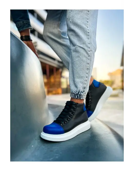 Omarı Renkli Desenli Erkek Bot SIYAH/SAX MAVI