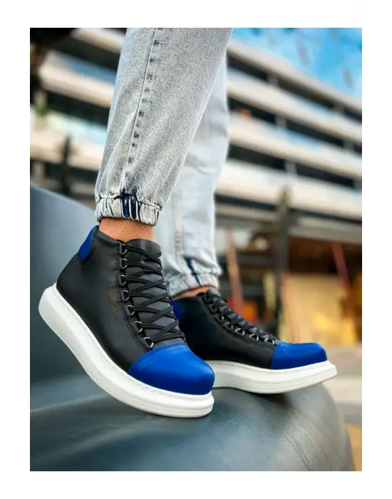 Omarı Renkli Desenli Erkek Bot SIYAH/SAX MAVI