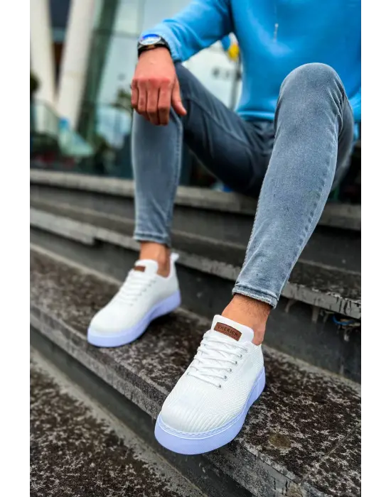 Omarı Sporcu Tarzında Beyaz Erkek Ayakkabı