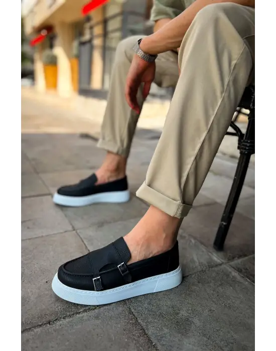 Omarı Siyah Deri Erkek Ayakkabı Özel Tasarım Trendy