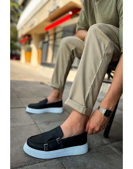 Omarı Siyah Deri Erkek Ayakkabı Özel Tasarım Trendy