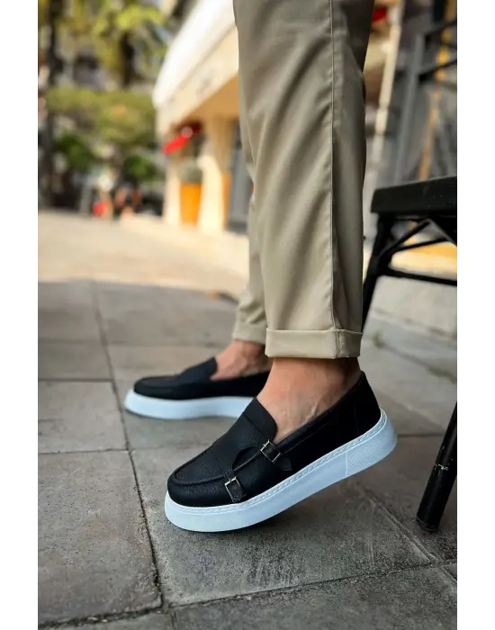 Omarı Siyah Deri Erkek Ayakkabı Özel Tasarım Trendy