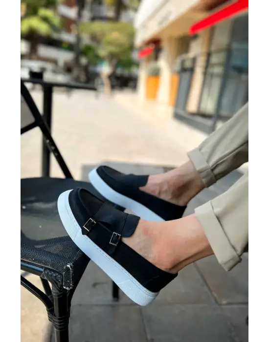 Omarı Siyah Deri Erkek Ayakkabı Özel Tasarım Trendy