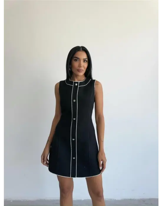 Omarı Şık Siyah Kumaş Kısa Elbise - Trendsetterler İçin Harika Seçim!