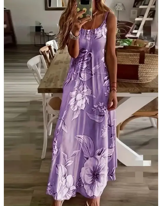 Omarı Kadın Geniş Kesim Desenli Etekli Elbise