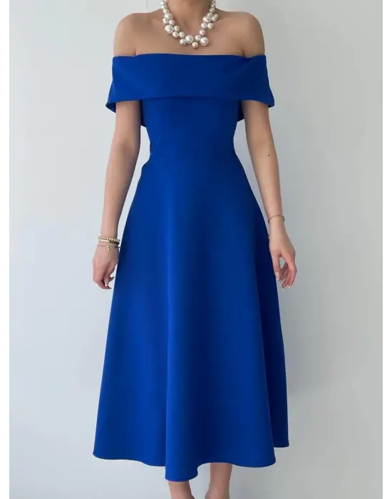 Omarı Çiçek Desenli Midi Elbise