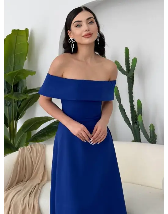 Omarı Çiçek Desenli Midi Elbise