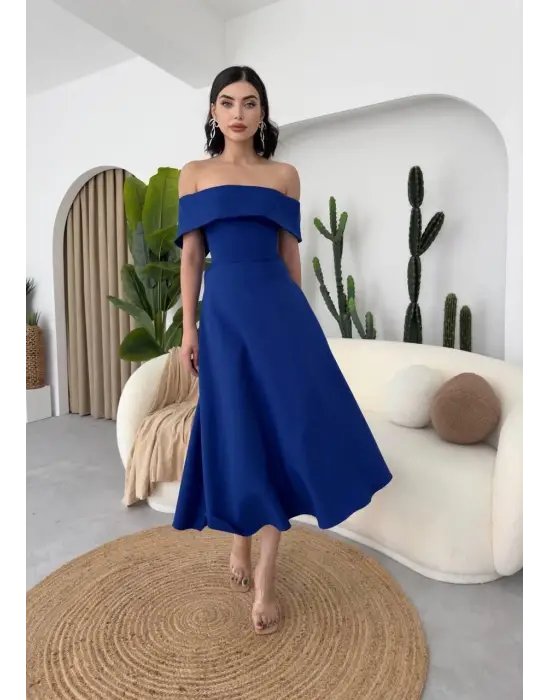 Omarı Çiçek Desenli Midi Elbise