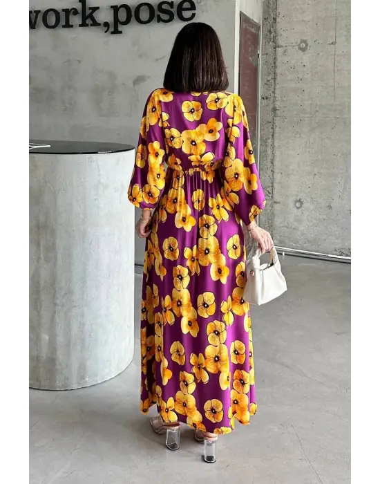 Omarı Çiçek Desenli Şık Elbise Modelleri