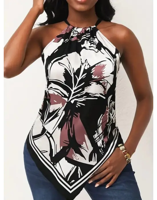 Omarı Çiçek Desenli Kadın Üçgen Kesim Süprem Bluz