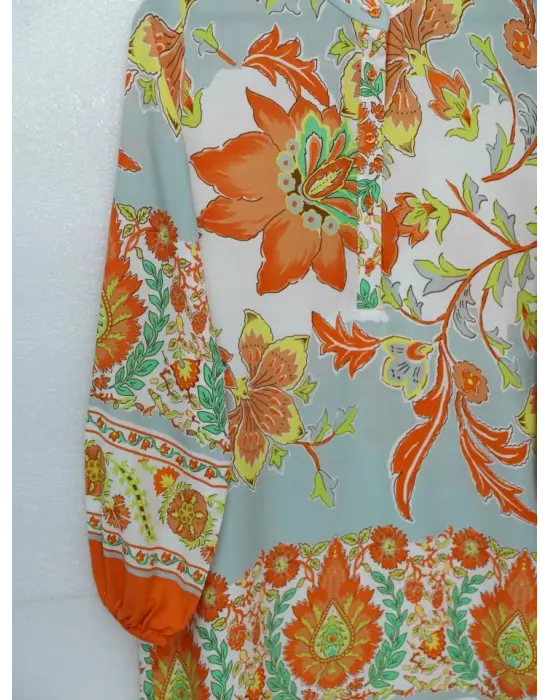 Omarı Trendy Çiçek Desenli Pamuk Viskon Tunik - Renkli