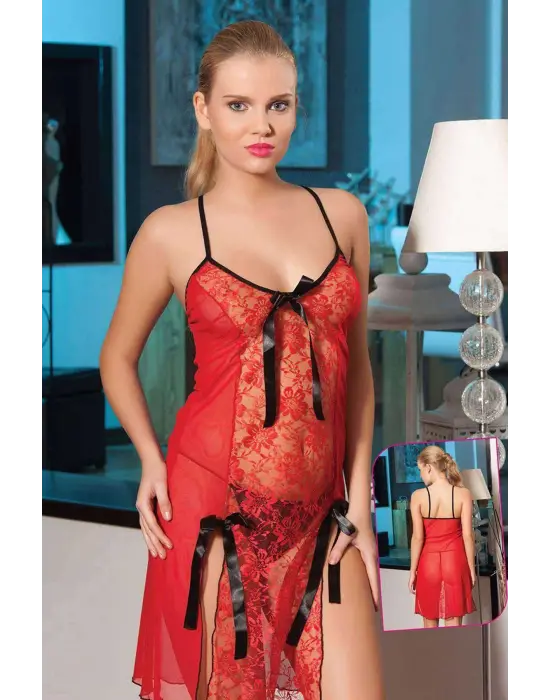 Omarı Kırmızı Transparan Çiçek Detaylı Kadın Fantezi Kostüm