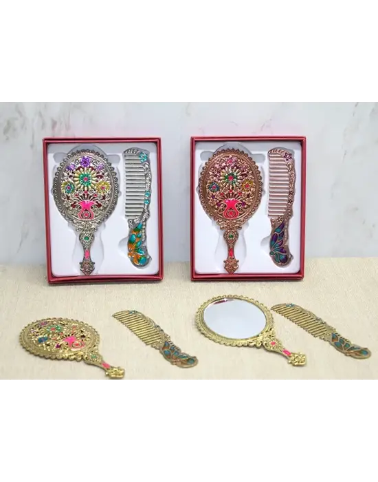 Çiçekli Ayna Ve Tarak Seti Küçük Boy