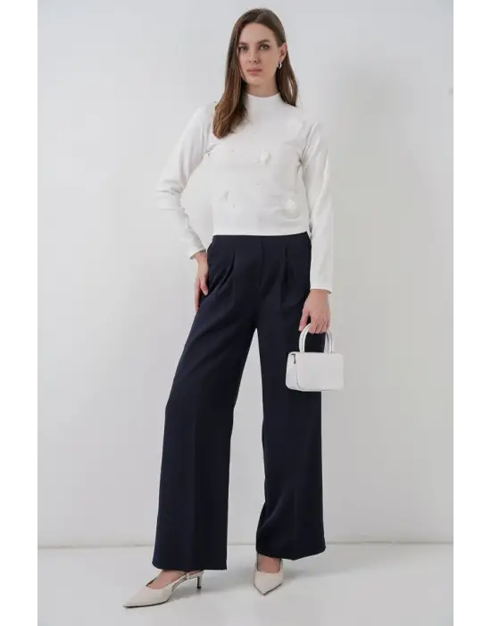 Çiçekli Örme Bluz 978 - Beyaz