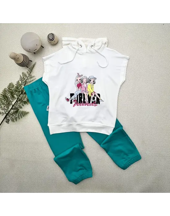 Omarı Şık ve Rahat Forever Cici Kızlar 2li Kız Çocuk Takımı - Turkuaz